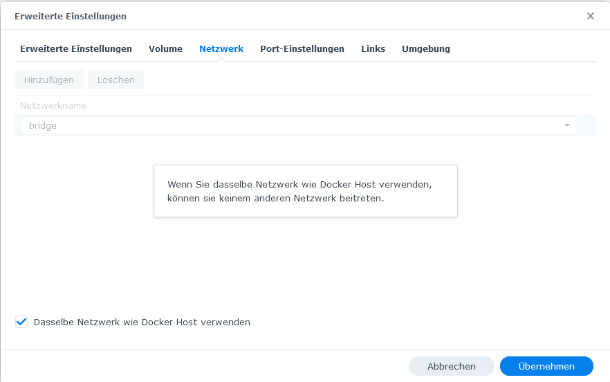 Synology Einstellungen Docker Netzwerk