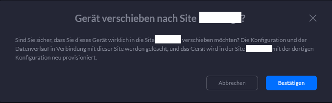Unifi Gerät verschieben bestätigen