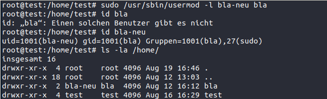 usermod -l NEUERNAME ALTERNAME